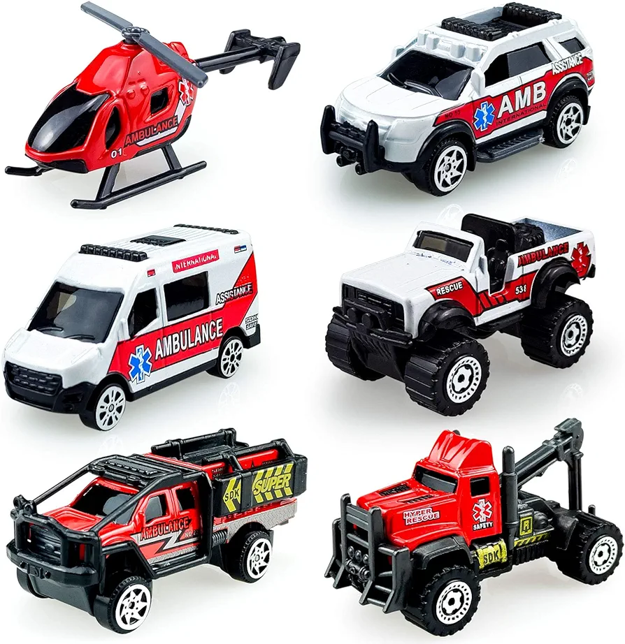 Diecast Ambulance Toy Truck Set, Alloy Metal Emergency Ambulance Model Car Toys, Mini Emergency Rescue Vehicle Toys, Toy Car for 3 4 5 6 Years Old