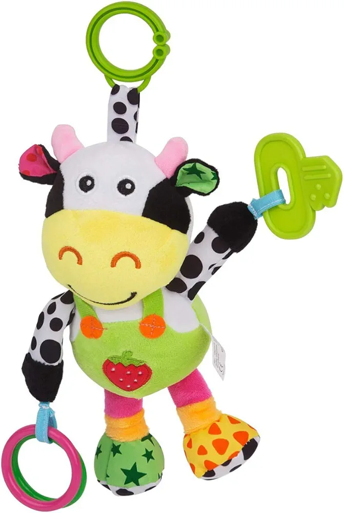 TOYANDONA Toddler Toys Puzzle Toys Infant Baby Toys Soft Newborn Crib Toys Plush Cow Early Development Stroller Car Toys for Infant, Newborn Birthday Gifts Baby Soft Toys Girls Toys