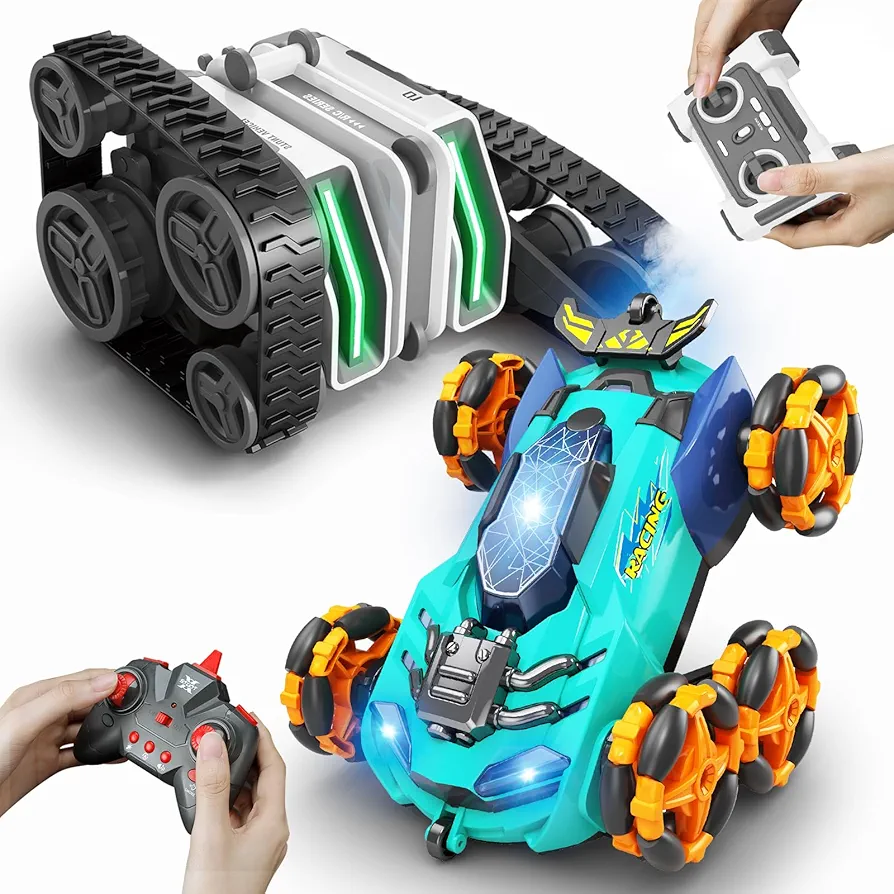 RC Cars, 2WD Tracked Remote control Car and 6WD Rc Drift Car with Light Spray Sound Effect Gift Prensent Kids Toys for Boys 4-6 Girl Birthday Chirstams Party Xmas