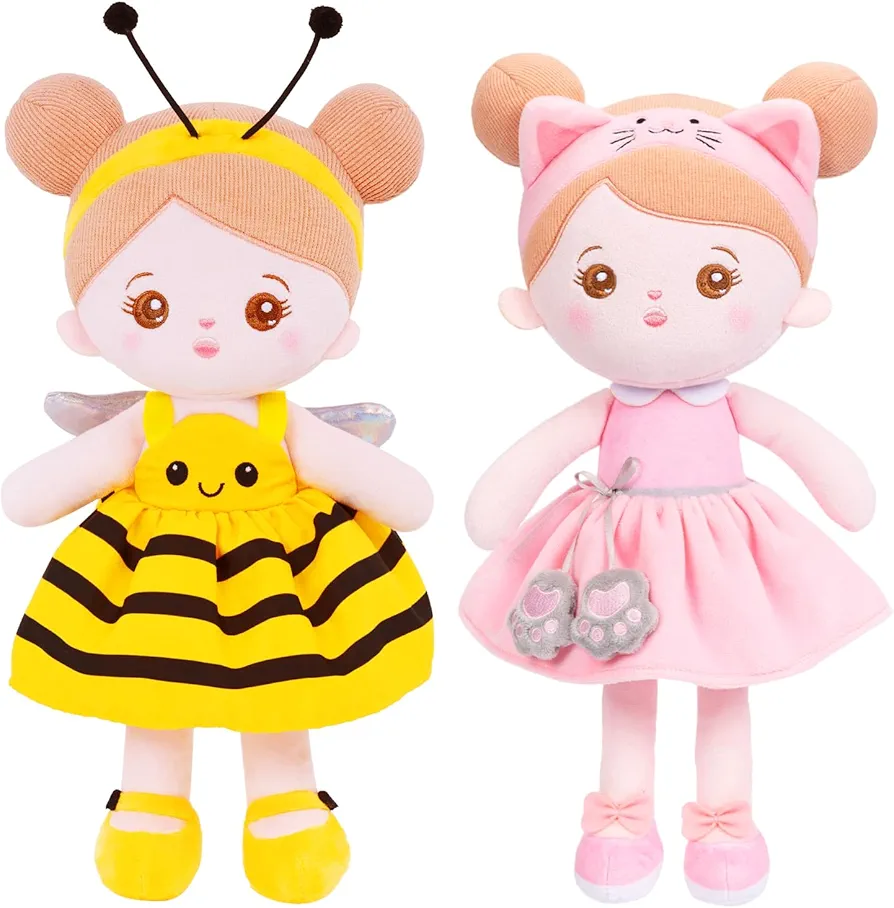 OUOZZZ 2 PCs Soft Baby Doll for Girls - First Baby Doll Plush Rag Doll Sleeping Cuddle Buddy Doll Toy for Kids