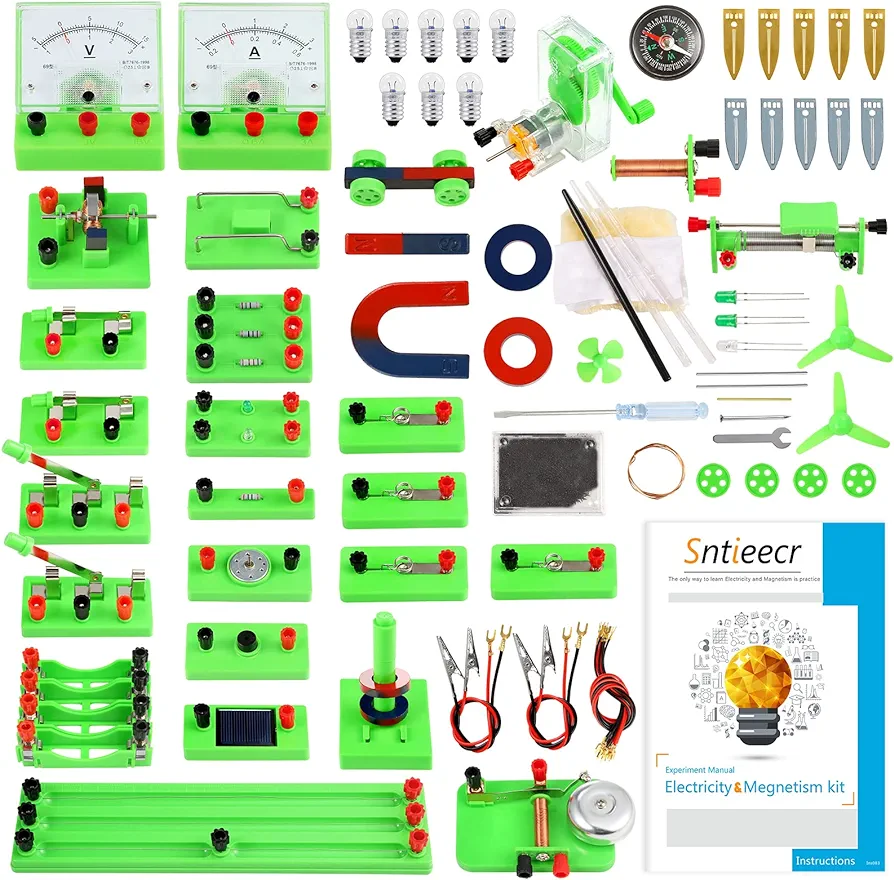 Sntieecr STEM Physics Electric Circuit Learning Starter Kit, Science Lab Basic Electricity Magnetism Experiment Education Kits for Junior Senior High School Students Electromagnetism Exploration