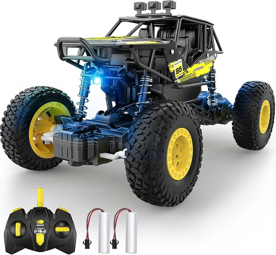 Remote Control Car, Metal RC Monster Trucks,1/20 LED 4 Channel All Terrains Off Road Vehicle 2X Rechargeable Batteries Toy Gift for Boys Girls Kids Adults