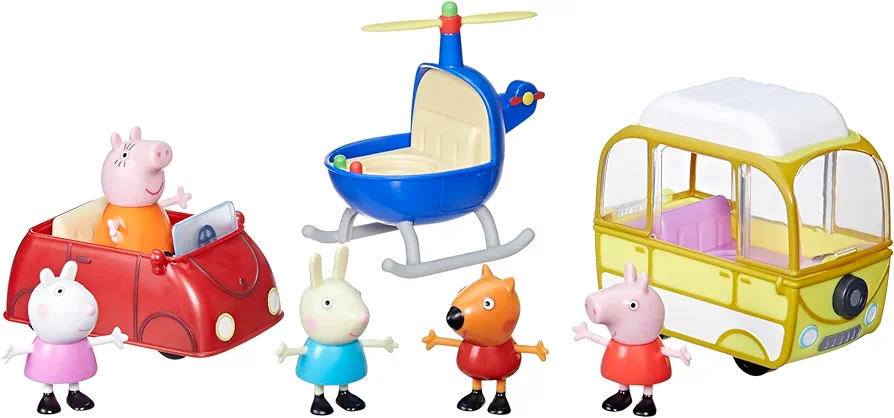 Peppa Pig Toys Peppa's Little Vehicle Set, Includes Helicopter, Camper, and Car Toys and 5 Peppa Pig Figures, Preschool Toys for 3 Year Olds and Up (Amazon Exclusive)