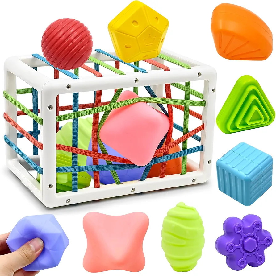 AiTuiTui Montessori Baby Toys for 1 Year Old Boy Girl Gifts, Shape Sorter Baby Toys 6 12 18 Months Early Learning Sensory Bin with 3 Soft Textured Balls, Toddlers Toy for Age 1 2 3 Autistic Children