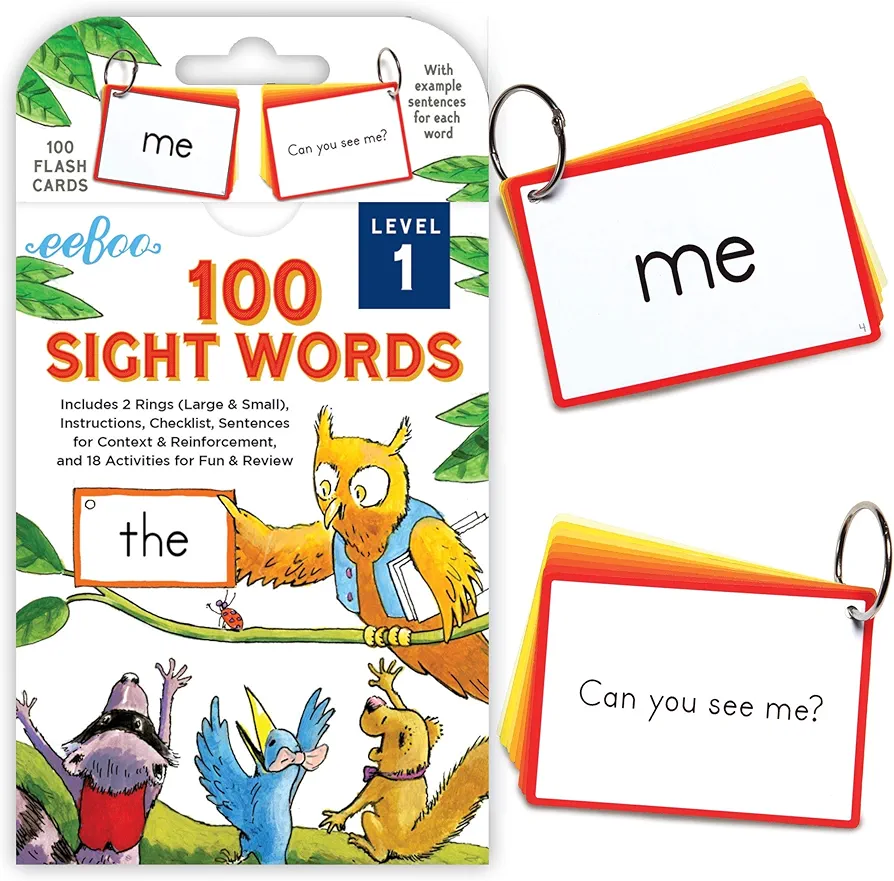 eeBoo: 100 Sight Words Level 1 Educational Flash Cards, Important Tool for Early Reading, Introduces Words in Color-Coded Sets, Educational Game That Stimulates Learning