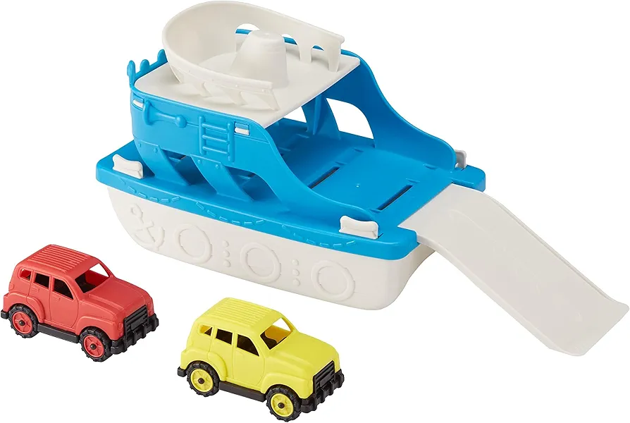 Amazon Basics Ferry Boat with 2 Mini Cars Bathtub Toy for Kids Ages 2 and Up, Blue, Small