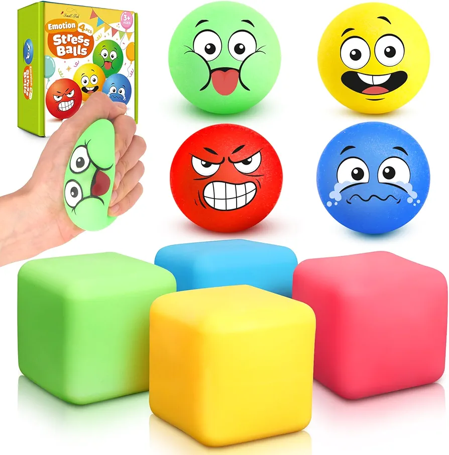 4 Pack Emotion Stress Balls and 4 Pack Stress Cube Bundle