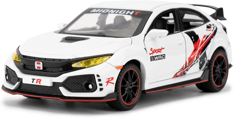 Diecast Car 1/32 for Honda Civic Type-R Model Car Pull Back Toy Car with Light and Sound Model Vehicles for Boys Girls Gift(white)