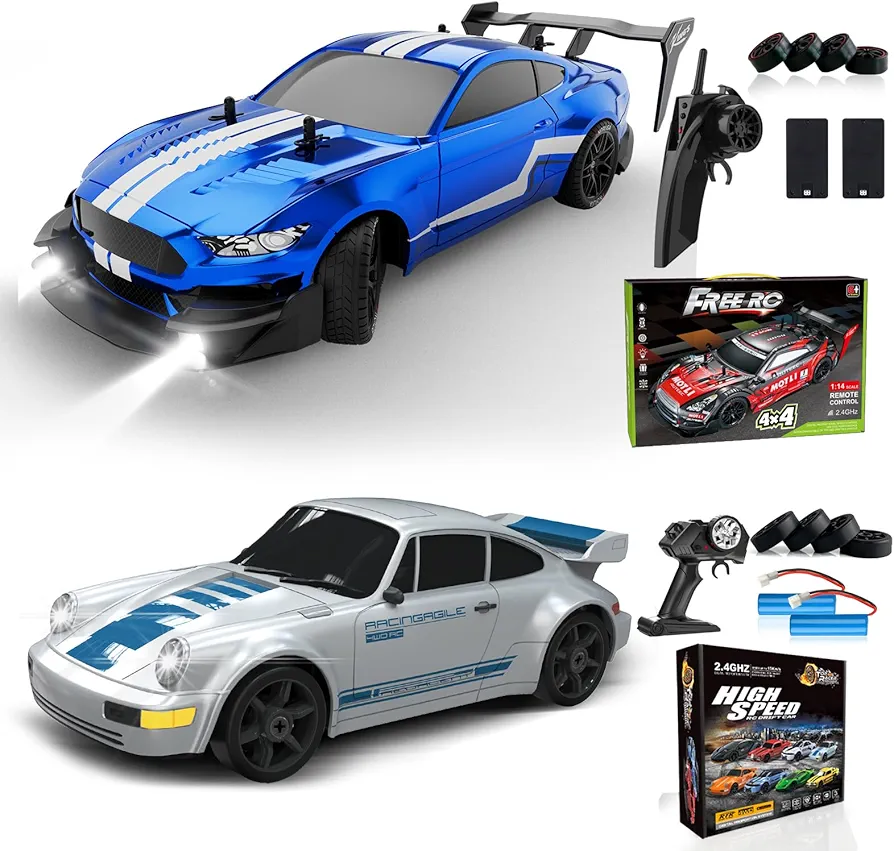 RC Drift Car 1:16 Scale 4WD RC Car 30km/h High Speed+RC Drift Car 1:24 Scale 4WD RC Car 15km/h High Speed Racing Sport Toy Car for Adults Boys Girls Kids Gift 2Pcs Rechargeable Battery