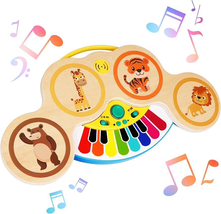 Baby Kids Drum Piano Set 2 in 1 Montessori Musical Instruments Toy Set Toddler Toys with Songs and Lights Early Learning Music Sensory Toys Electronic Baby Instruments for Toddler Boys Girls