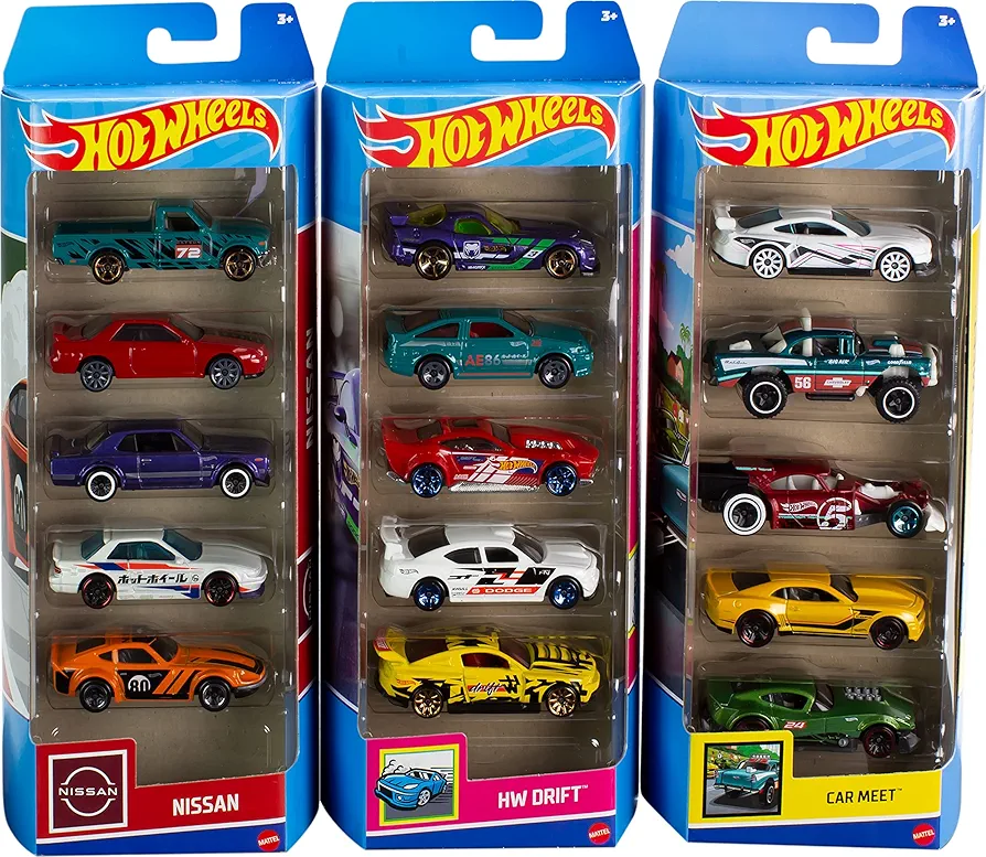 Hot Wheels Toy Cars or Trucks 5-Pack Bundle, 3-Themed Sets of 5 1:64 Scale Die-Cast Vehicles for Kids & Collectors, 15 Total (Styles May Vary)