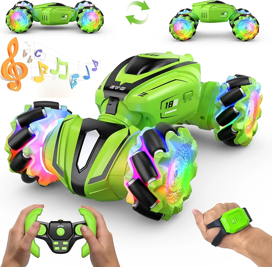 RC Cars for Kids,Toys for 6 7 8 9-14 Year Old Boys,Remote Control Car 360 ° Flips Stunt Car Double Sided Rotating Gesture Sensing Rc Cars with Light and Muisc Rechargeable Toy Car Gifts for Boys Girls