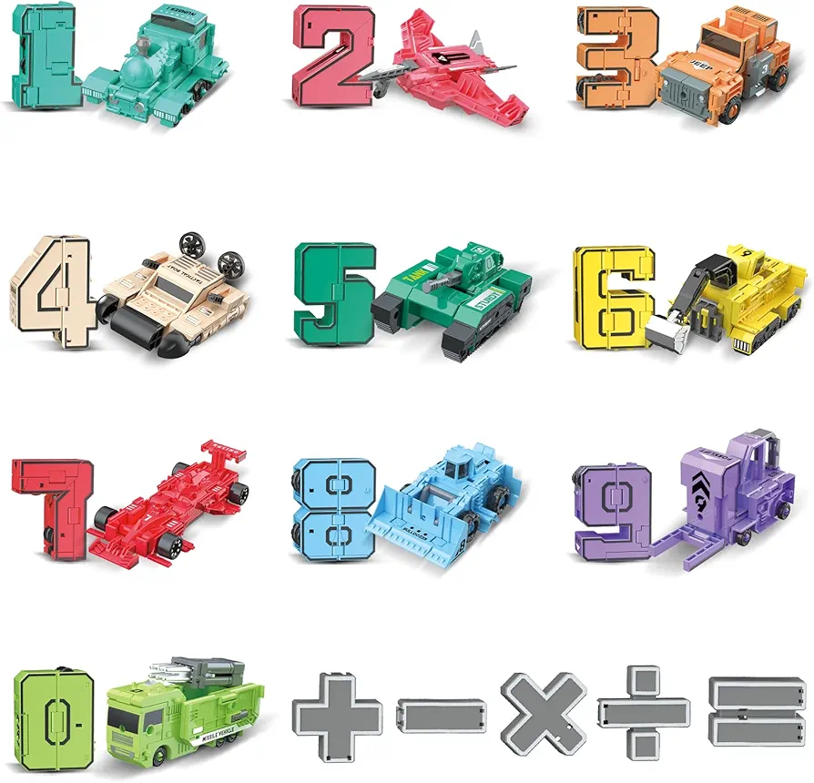 Number Robot Toys 15Pcs, Number Learning Toys Toy Cars Transforming Robots, Number Blocks Toys for Kids, STEM Educational Toys Math Toys Preschool Learning Activities, Birthday Gifts for Boys Girls