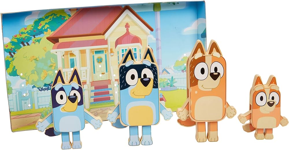 Bluey Wooden Character Figures – 4 Colorful Wooden Figures – FSC Certified for Children 3 Years and Up