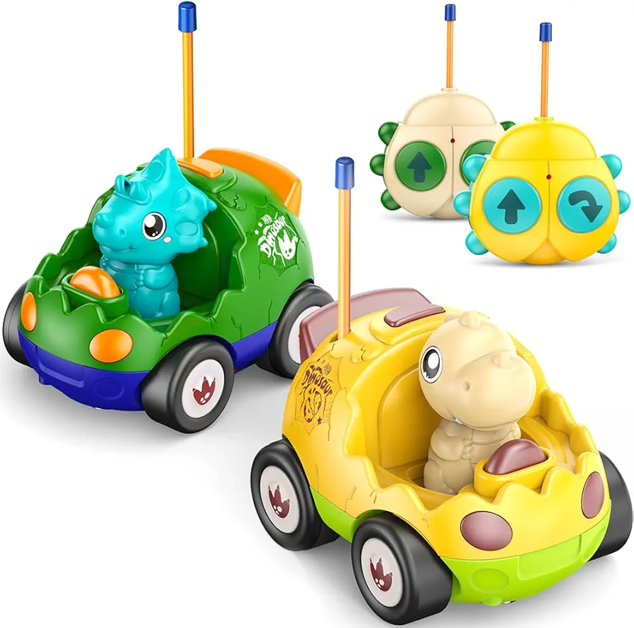 Dinosaur Toys for Kids 3-5, 2Pack Dinosaur Remote Control Car for Kids - Dinosaur Race Car RC Cars, Birthday Gift Toys for 3+ Year Olds, Easter Gift for Toddlers 3-5