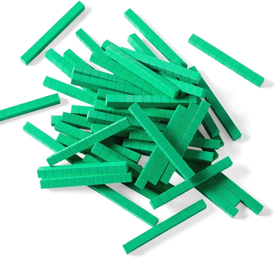 hand2mind Green Foam Base Ten Blocks, Rods Set, Place Value Blocks, Counting Cubes for Kids Math, Base 10 Math Manipulatives for Kids, Kindergarten Homeschool Supplies (Set of 50)