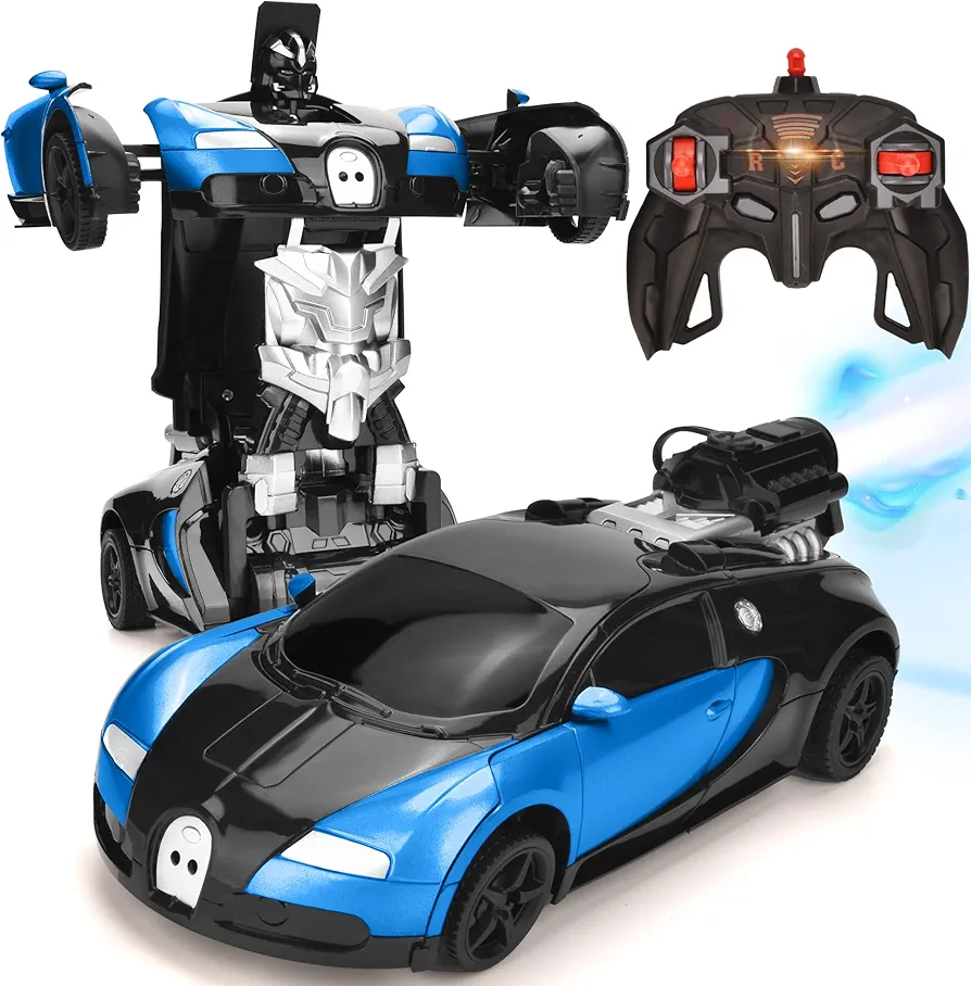 RC Robot Car for Kids Transform Car Toy, Deformation Remote Control Vehicle with Gesture Sensing One Button Transformation 360°Rotating Drifting 1:14 Scale, Best for Boys and Girls (Blue)