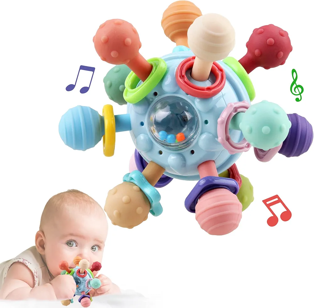 Baby Sensory Teething Toys - Baby Teethers Montessori Toys - Gifts for Infant Newborn Boys Girls 0 3 6 9 12 18 Months 1 One Year Old - Baby Rattle Chew Toys - Toddler Educational Learning Toys