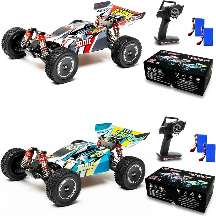 2PCS LFOLUSU 1:14 Fast RC Cars for Adults, Max 60KM/H Hobby Electric RC Trucks Hobby Remote Control Car 4X4 All Terrain Off-Road Racing Buggy Two Batterie Waterproof Truck Boy Girl Adults Toy Cars for