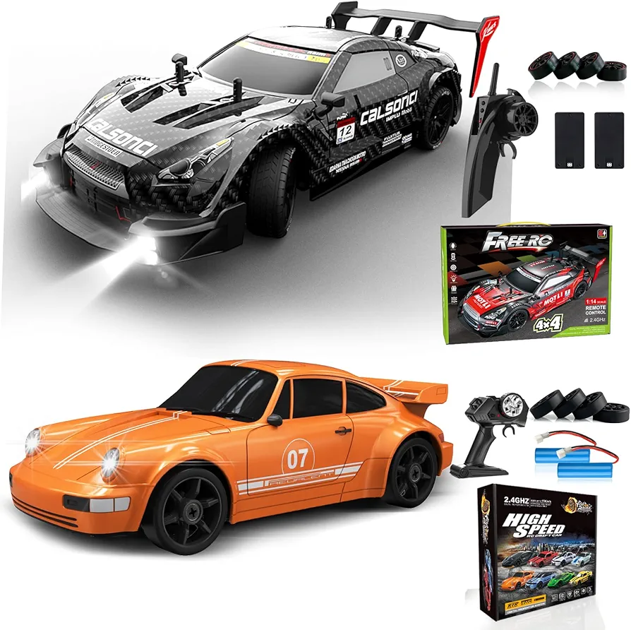 RC Drift Car 1:16 Scale 4WD RC Car 30km/h High Speed+RC Drift Car 1:24 Scale 4WD RC Car 15km/h High Speed Racing Sport Toy Car for Adults Boys Girls Kids Gift 2Pcs Rechargeable Battery