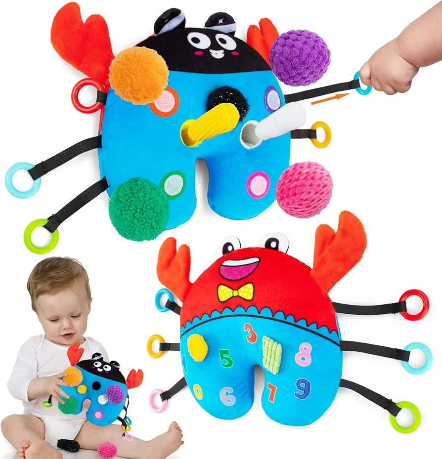 beetoy Baby Pull String Activity Toys, Baby Sensory Learning Early Development Toys - Develop Fine Motor Baby Toys for 3-6 Months, Montessori Toys Travel Toys for Toddlers