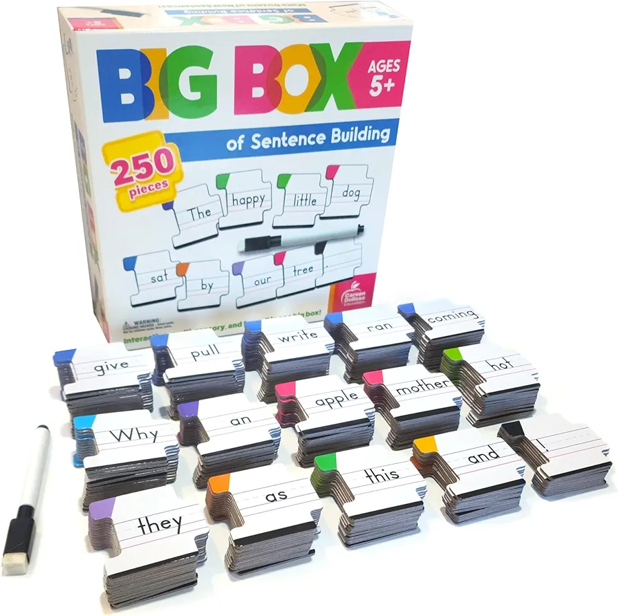 Carson Dellosa 250-Piece Big Box of Sentence Building for Kids, Sight Word Game with Dry Erase Marker and Color-Coded Sight Words and Punctuation Cards, Speech Therapy Toys for Toddlers