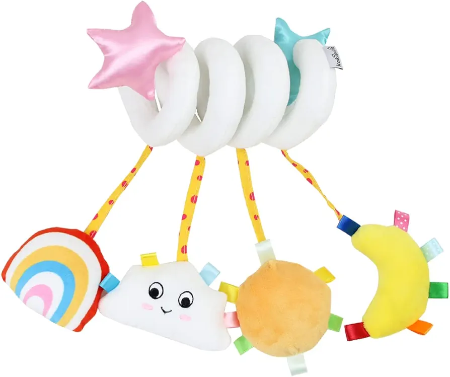 KAKIBLIN Hanging Toys for Car Seat Crib Mobile, Infant Baby Spiral Plush Toys for Crib Bed Stroller Car Seat Bar, White