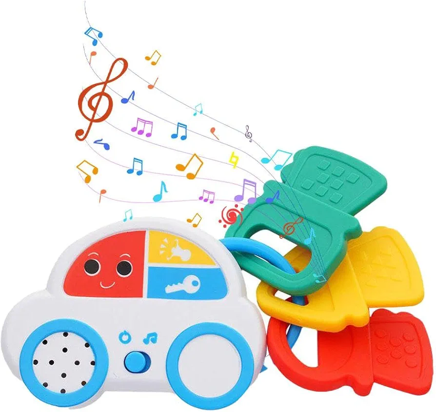 Baby Montessori Sensory Learning Toys with Sounds,Infant Chew for Babies 0 3 6 9 12 18 Months Teether - Teething Shower Gifts for 1 Year Old Car Keys