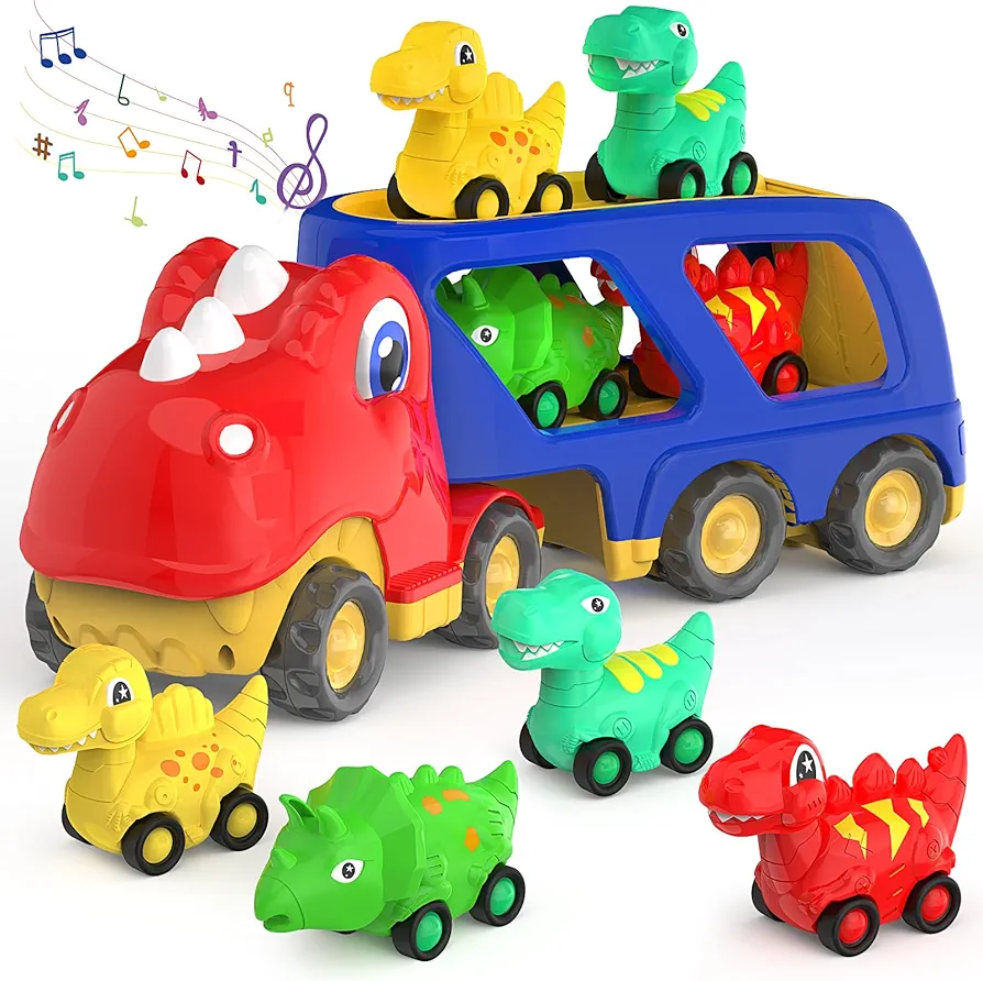 Dinosaur Toys for Kids 3-5 Years Old,Dinosaur Transport Carrier Truck with 4 Pack Small Pull Back Dino Car,Dinosaur Transport Truck Toys for 2 Year Old boy Christmas Birthday Gift