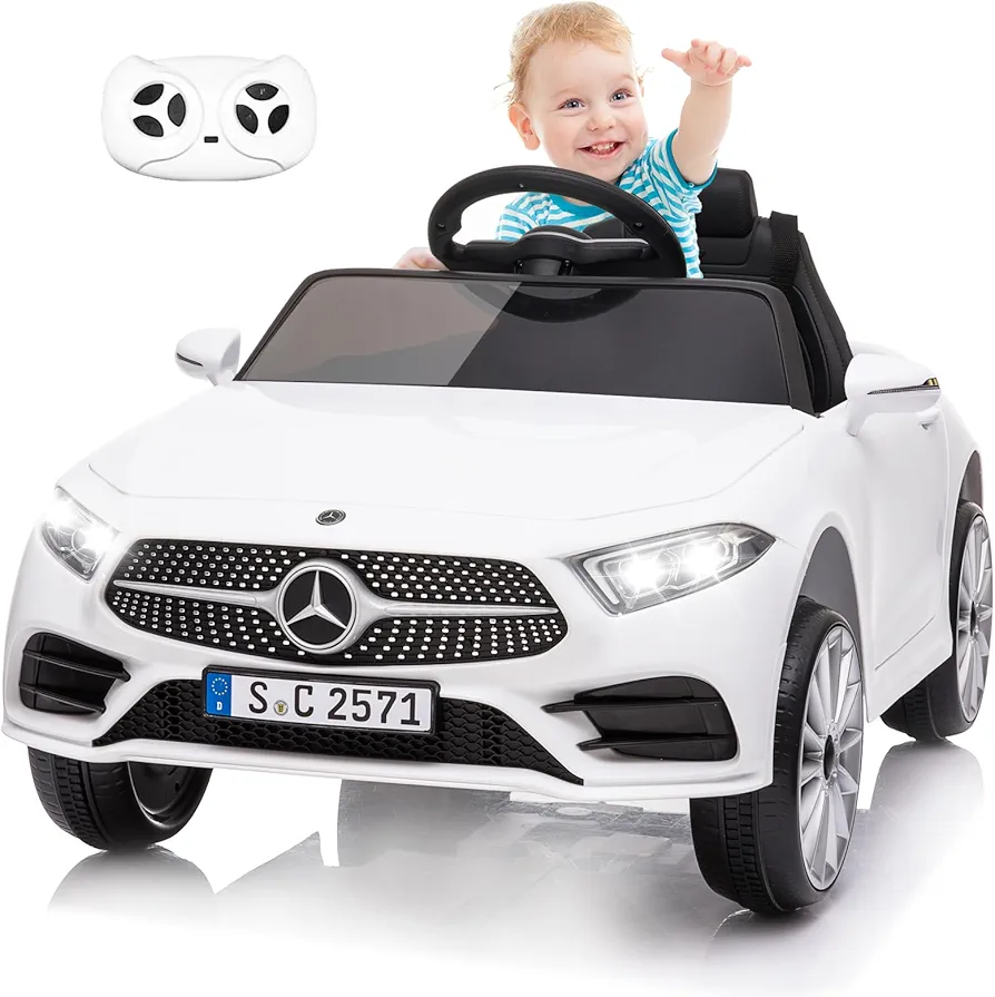 12V Kids Ride on Car Electric Vehicle w/Remote Control, Mercedes Benz Car for Kids, Power 4 Wheeler Battery Ride on Toys for Little Baby Girls Boys Toddlers to Drive, Music, 3 Speeds (White)