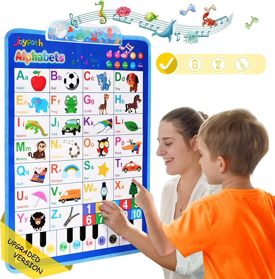 Electronic Interactive Alphabet Wall Chart, Talking ABC Poster, 123s Music Learning Poster, Preschool Early Educational Toys for Toddlers 1-3, Gifts for Age 2 3 4 5 Year Old Boys Girls Kids