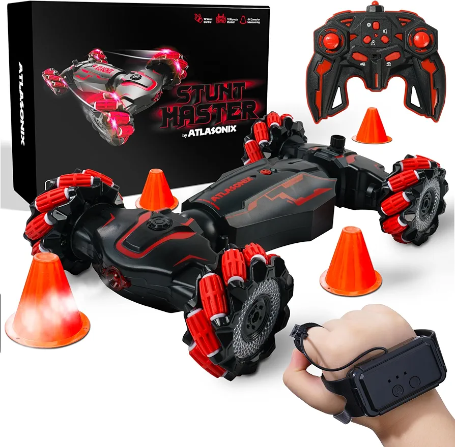 Atlasonix Gesture Rc Car, 2.4ghz 4wd Hand Controlled Rc Car, Gesture Sensing Rc Stunt Car, Hand Remote Control Car, Hand Control Rc Car, Cool Rc Cars for Boys and Girls 8+ Years Old