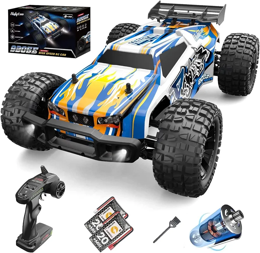 Holyton 1:10 Large High Speed Remote Control Car with LED Shell Lights, 48+ KM/H, 4WD Offroad Monster Truck for Adults & Kids, Hobby RC Truck Vehicle, 2 Battery Crawler Toy Gift for Boy