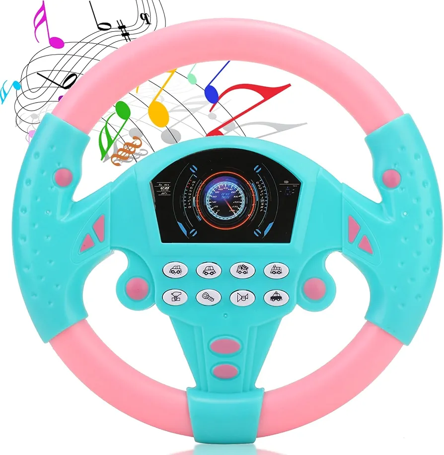 VINGVO Toy Steering Wheel, Simulated Driving Controller Electric Early Learning Educational Sounding Toy Pretend Driving Seat Toys for Children Boys and Girls, Kids Interactive Toys,