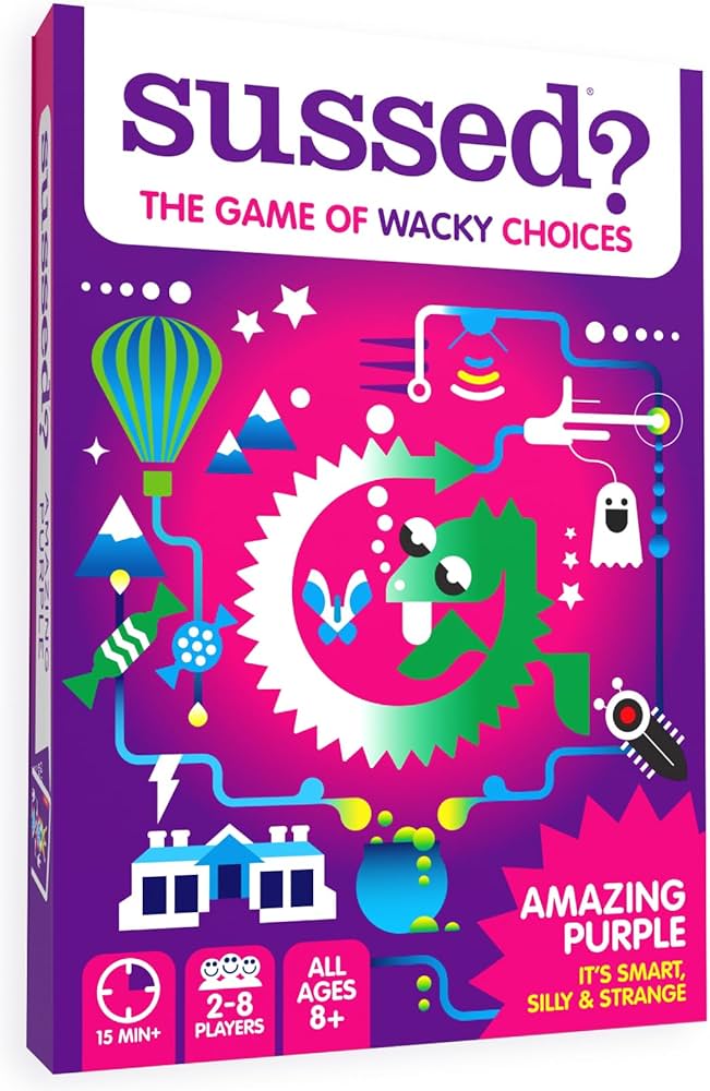 SUSSED The Game of Wacky Choices - Social Card Game for Kids - Fun Travel Conversation Cards - Amazing Purple Deck