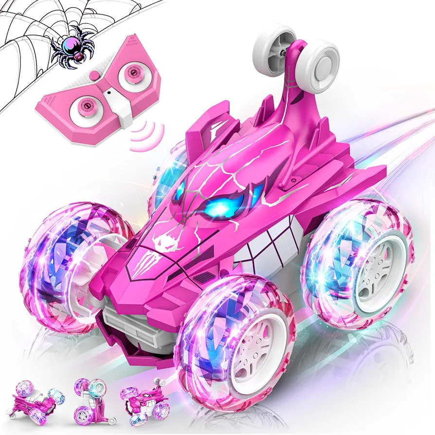 Spider Remote Control Car 360° Rotating 2.4GHz Fast RC Cars with Wheel Lights Off Road RC Crawlers Boys Toys Age 4-6 6-8 8-12 Birthday Party Outdoor Christmas Toys for 3-12 Year Olds