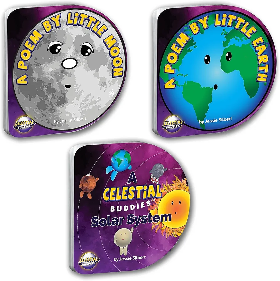 Celestial Buddies Bundle: Poem by Little Moon Poem by Little Earth and A Solar System Story Educational Planet Toy Baby Toddler