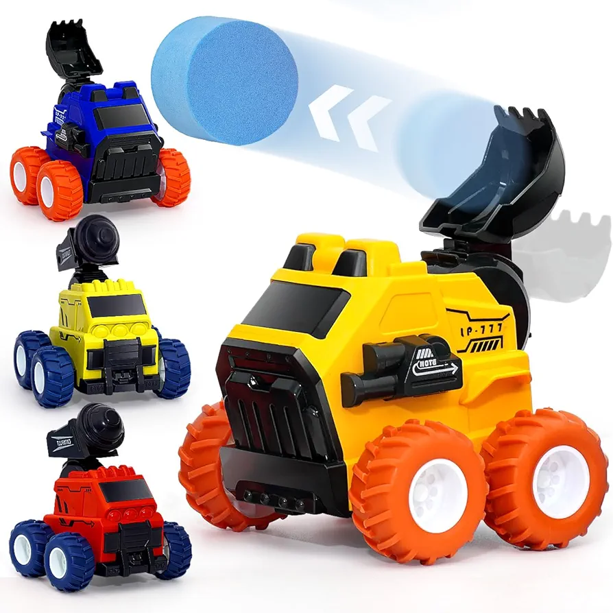 Car Toys for 1 Year Old Boy Birthday Gifts: Push and Go Launchable Tractor As Toddler Toys 2-3, First One Baby Easter Gifts for Boys Age 1-2, 4 PCS Monster Truck Toys