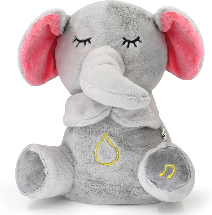 Heartbeat Stuffed Animal Baby Sleep Soother - Plush Toy with Calming Light, White Noise, Shush & Mother’s Heartbeat for Newborns, Boys & Girls (Elephant)