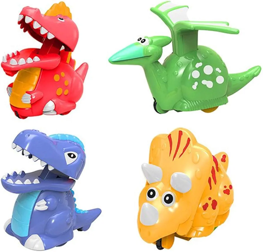 JoFAN 4 Pack Dinosaur Toys Press and Go Dinosaur Cars Wind Up Toys for Kids Boys Girls Toddlers Christmas Stocking Stuffers Party Favors Gifts