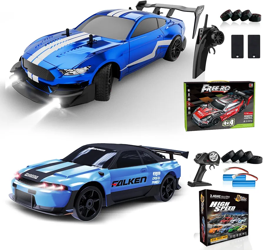 RC Drift Car 1:16 Scale 4WD RC Car 30km/h High Speed+RC Drift Car 1:24 Scale 4WD RC Car 15km/h High Speed Racing Sport Toy Car for Adults Boys Girls Kids Gift 2Pcs Rechargeable Battery