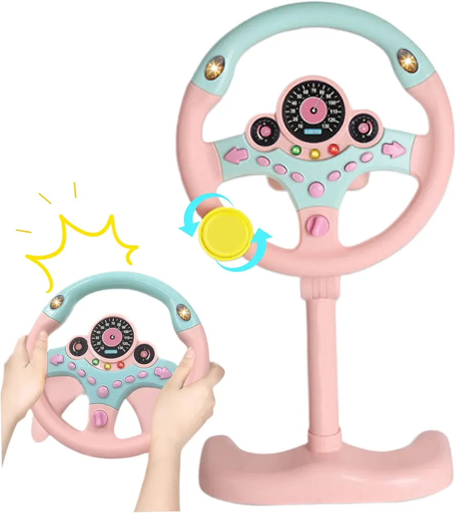 Simulated Steering Wheel Kids Toy Steering Wheel Baby Steering Wheel Toy with Music and Light Kids Steering Wheel Preschool Toys Pretend Driving Toy Gifts.