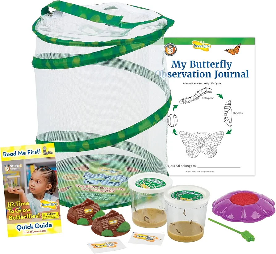 Insect Lore Butterfly Garden: Original Habitat and Two Live Cups of Caterpillars with STEM Butterfly Journal – Life Science & STEM Education – Butterfly Science Kit