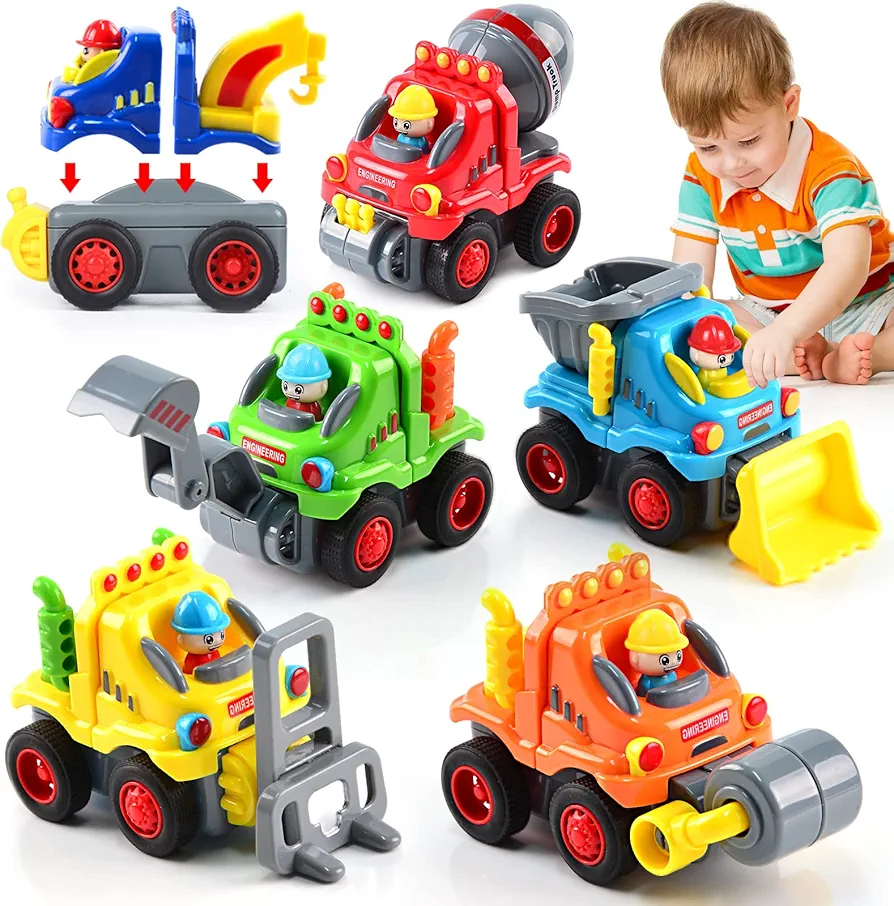 6PACK Baby Toy Cars for 1 Year Old Boy Construction Vehicle Friction Powered Cars Toddler Toys for 1 2 3 Year Old Boy Push & Go Cars Christmas Stocking Stuffers Baby Toys 12-18 Month Boy Girl Gift