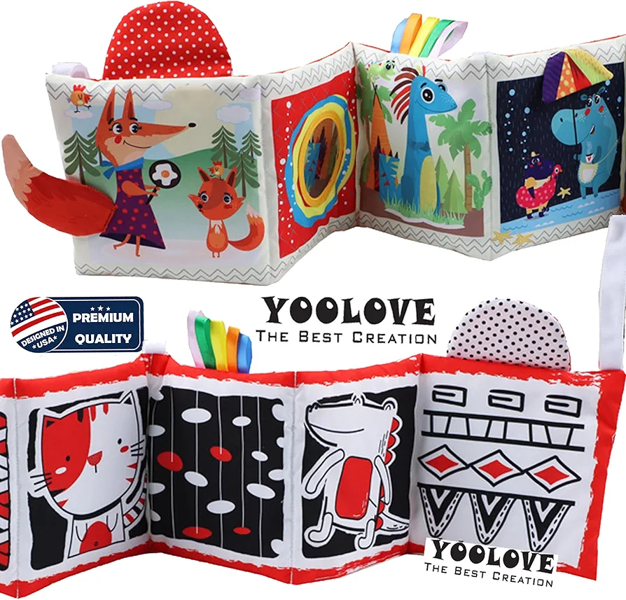 YOOLOVE THE BEST CREATION BABY BOOKS 0-6 MONTHS, TUMMY TIME TOYS, CRINKLE BOOKS FOR BABIES, BABY TOY WITH MIRROR TEETHER, HIGH CONTRAST TOUCH AND FEEL BABY BOOKS, INFANT TOYS FOR BOY GIRLS,FARM ANIMAL