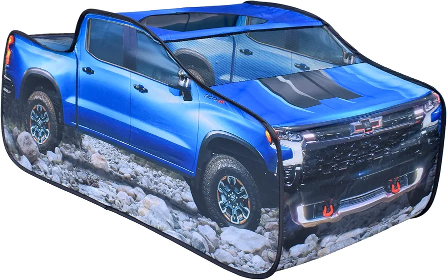 Chevy Silverado Pop Up Tent, Large Off-Road Pickup Truck Play Tent for Kids, Indoor and Outdoor Birthday Gift Boy, Blue