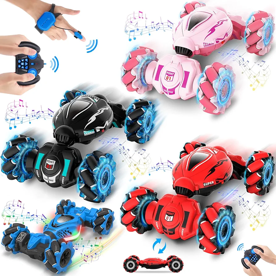 Gesture Sensing Stunt Car 360° Rotate RC Cars 4WD All-Round Drift Off-Road with Lights Music, Birthday Xmas Gifts for Kids Age 6 7 8 9 10 11 12 13, Gesture RC Car Toys for Boys Girls, 4 Cars