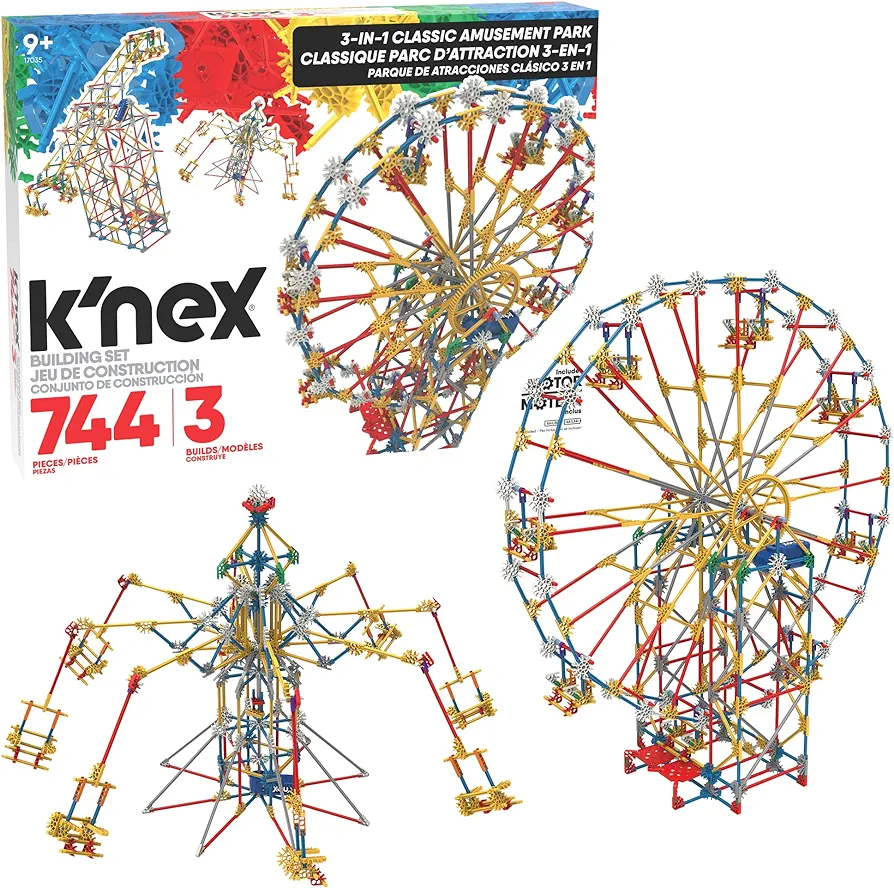 K’NEX Education STEM Explorations: 3-in-1 Classic Amusement Park Building Set – Multicolor & Motorized, Creative-Learning Construction Model for Ages 9+, Engineering Toy for Boys & Girls, Adults