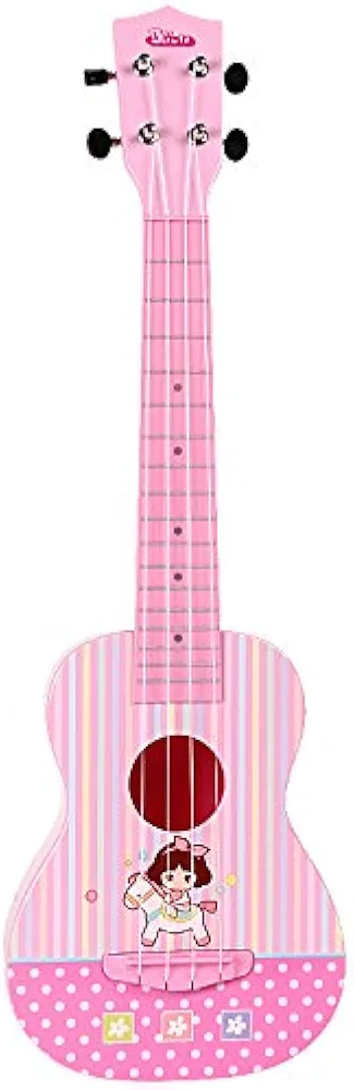 Portable Kids Ukulele Toys, Mini Ukulele with 4 String Musical Instrument,Early Learning Education Toy for Girls Toddlers Birthday Gifts, Light Pink Rabbit