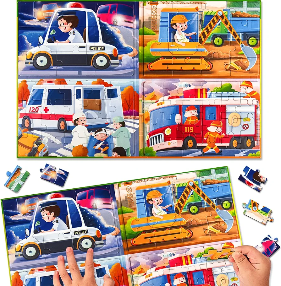 Magnetic Puzzles for Kids Ages 2-4, Car Ambulance Patterns Magnetic Puzzle Book A4 Size, Kids Travel Puzzles Toys, Montessori Preschool Learning Toy for 2-6 Year Olds Boys and Girls